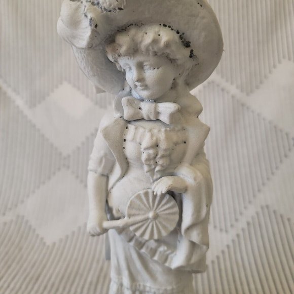 Young Woman with Fan White Painted Metal Shabby Chic Statue - Picture 2 of 11